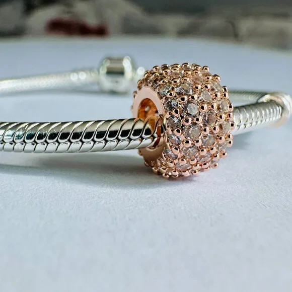 NEW Authentic Pandora Rose Charm Sparkling Pave Triple-ROW 782820C01 - Picture 5 of 10